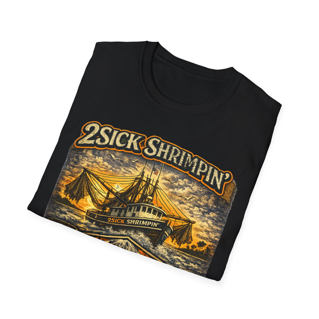 2Sick Shrimpin Vintage Shrimp Boat Graphic Tee